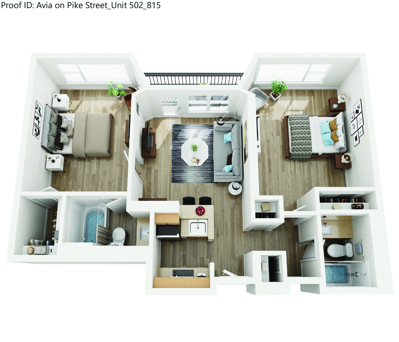 Two Bedroom Two Bathroom Floorplan at AVIA on Pike Street, Seattle, WA 98101