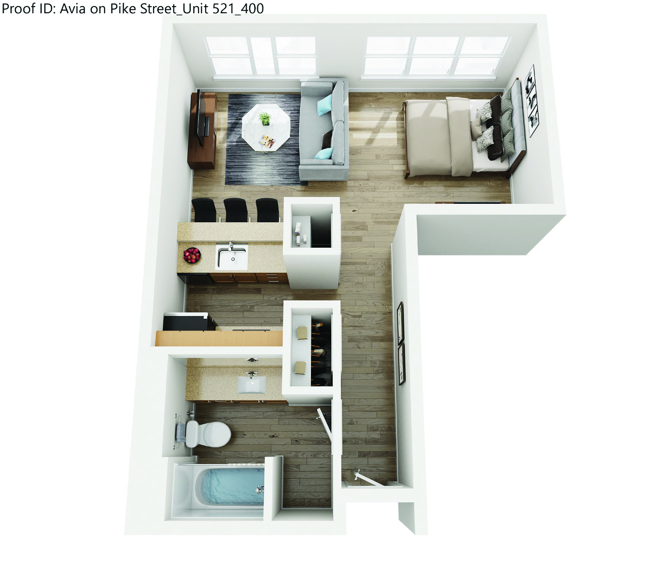 Studio floorplan at AVIA on Pike Street, Washington, 98101