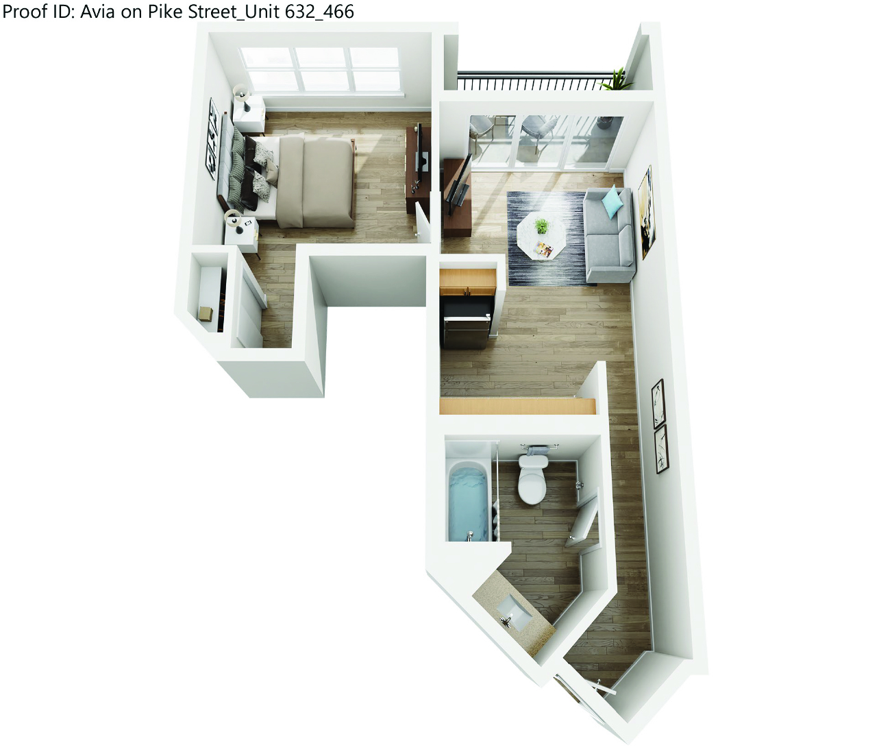 1 Bedroom One Bath Floorplan at AVIA on Pike Street, Seattle, 98101