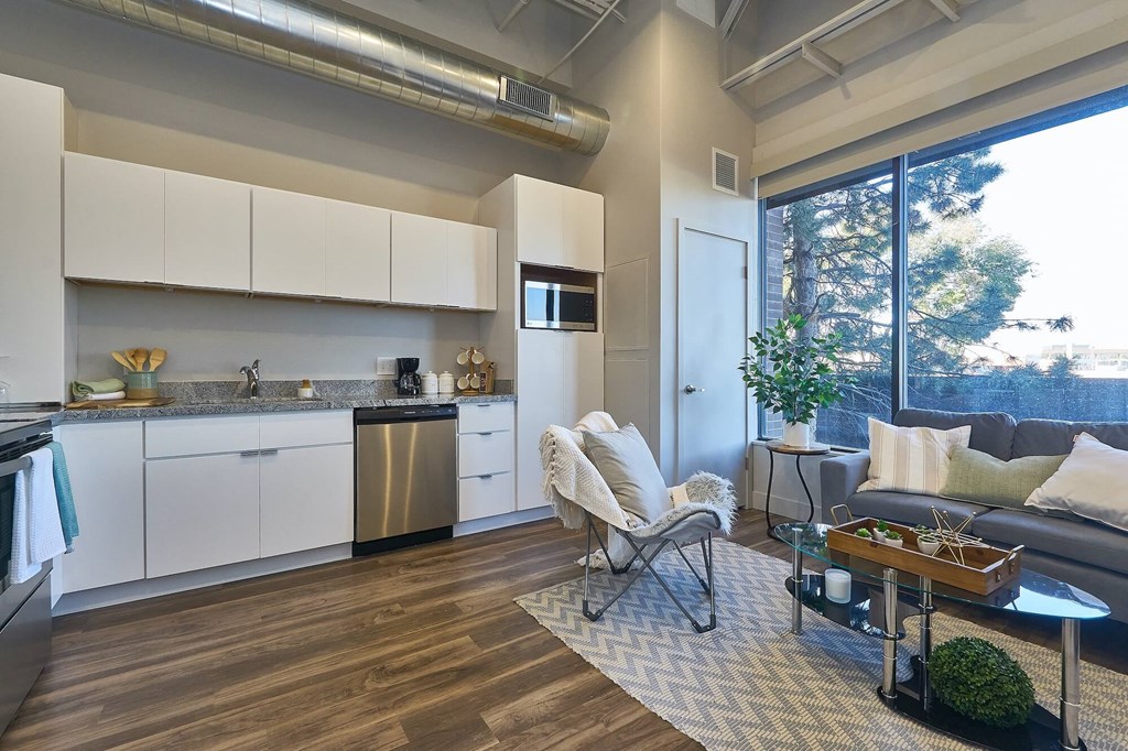 Kitchen and living at Brickside Heights Apartments, Millcreek, UT