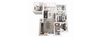 1-bedroom, 1-bath apartment floor plan with den and private balcony at Brickside Heights, Millcreek, UT, 84106
