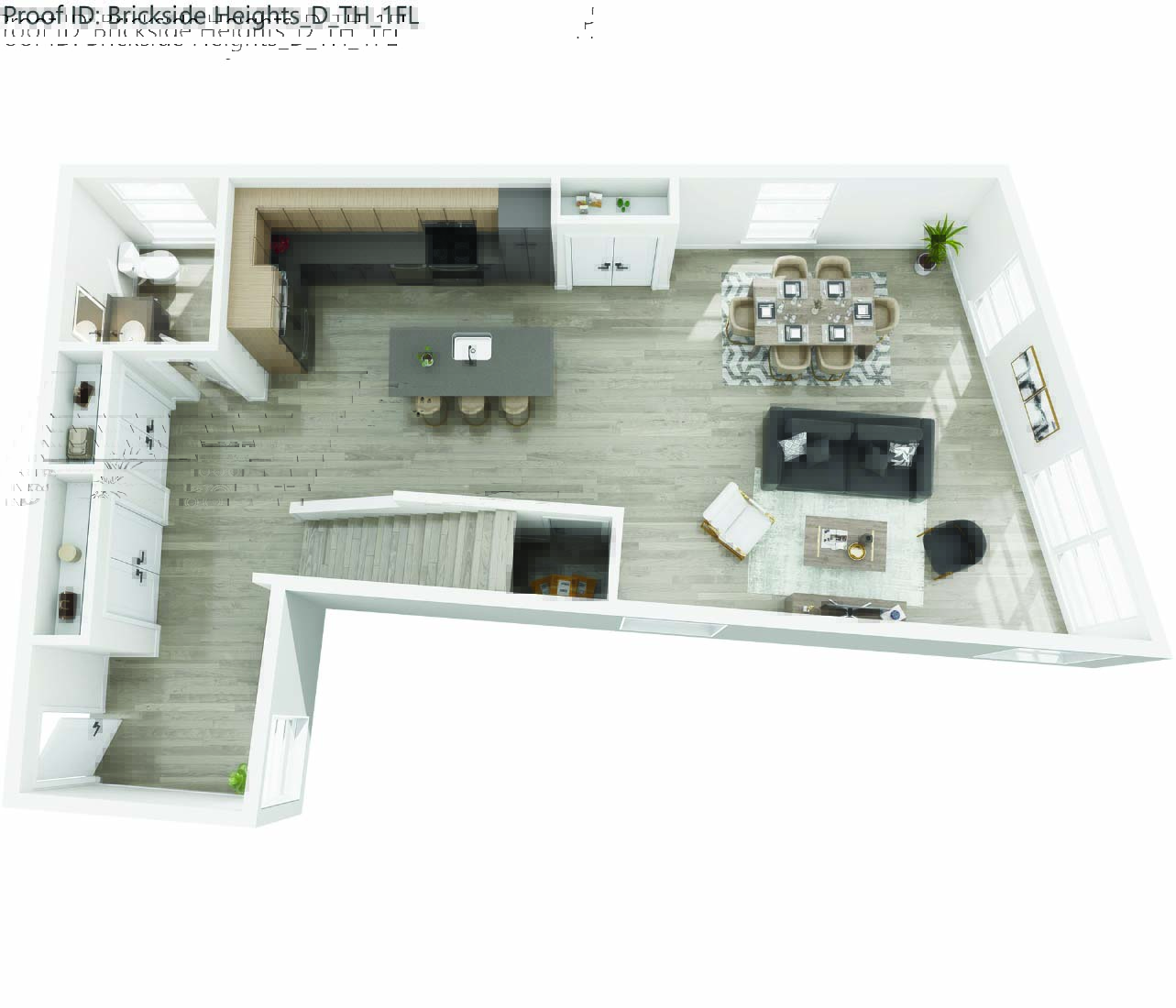 Floor 1. Two Bed, 4 bath, 2,275 square foot townhome with rooftop hot tub in Millcreek in Salt Lake City, UT at Brickside Heights.