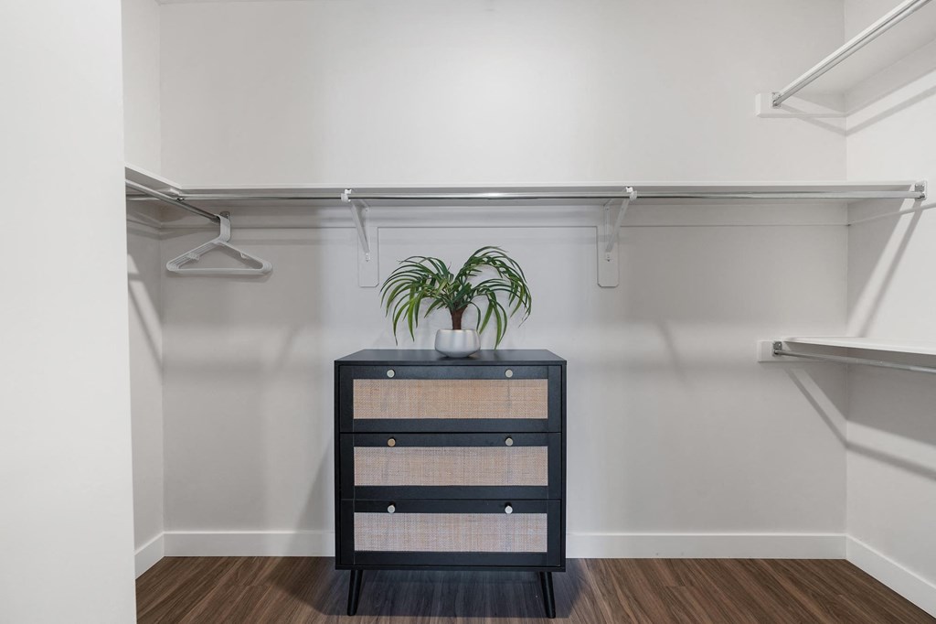 a closet with a dresser and a plant in it at The Flats at Riverwoods, Provo, Utah