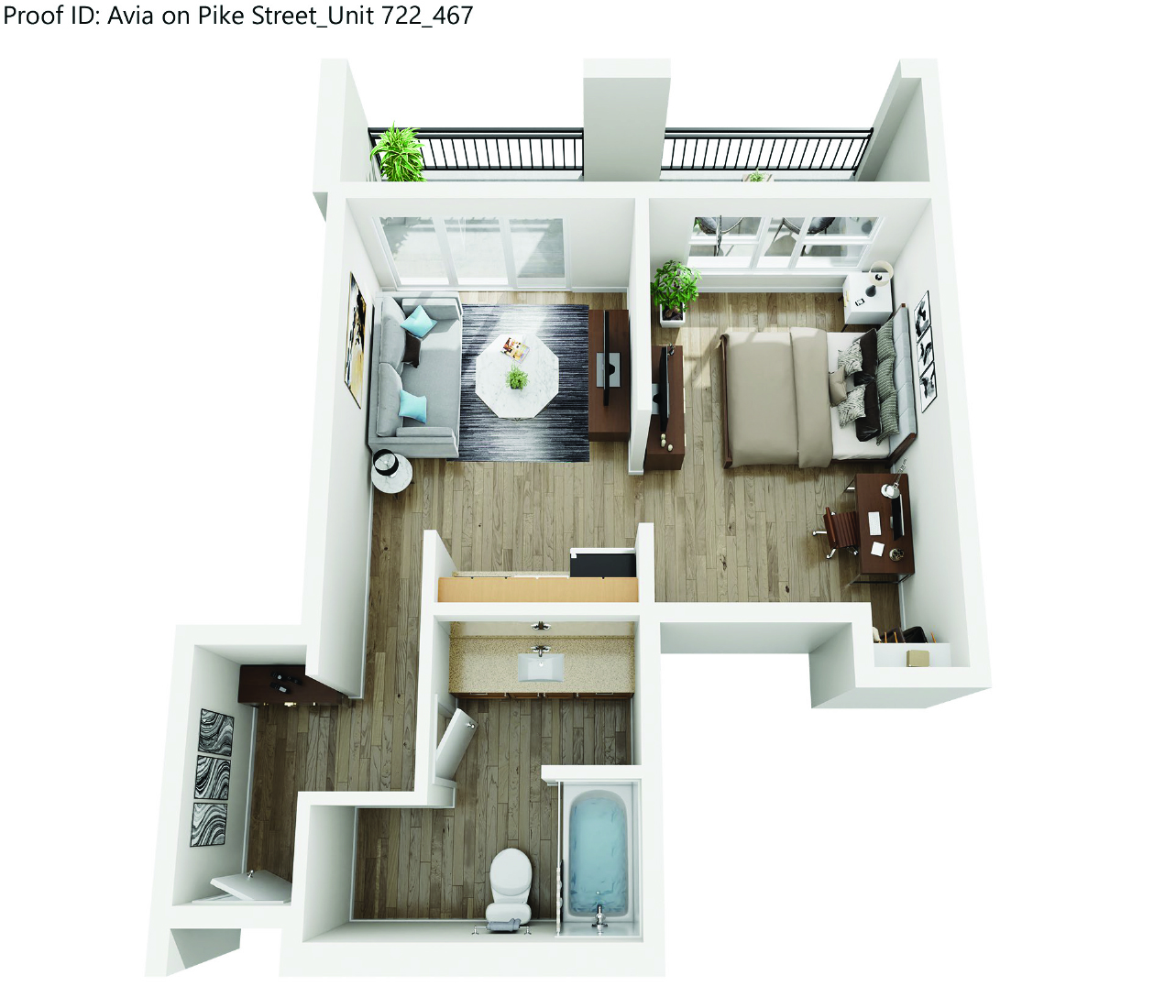 One Bedroom 1 Bath Floorplan at AVIA on Pike Street, Seattle, WA