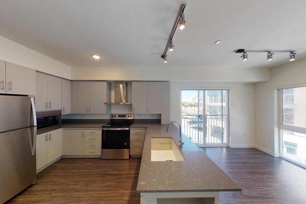 Picasso Rouge Studio Equipped  Kitchen at Paperbox Lofts, Salt Lake City, UT