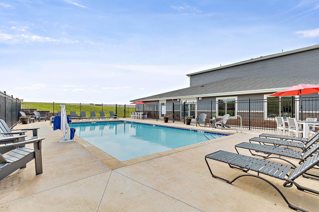 take a dip in our resort style pool at Red Rock Apartments, Rapid City, SD