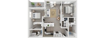 2 bed 2 bath floorplan D at Red Rock Apartments, Rapid City, SD, 57702