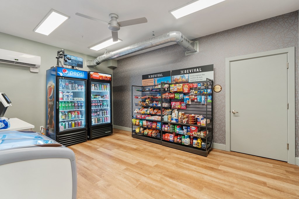 a convenience store with vending machines and a wood floor at The Revival, Utah