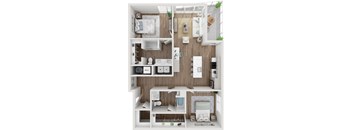 Hydrogen Max 2 bed 2 bath 1178 sf floor plan at SevenO2 Main Apartments in Salt Lake City UT featuring a spacious open concept layout modern kitchen comfortable bedrooms two full bathrooms