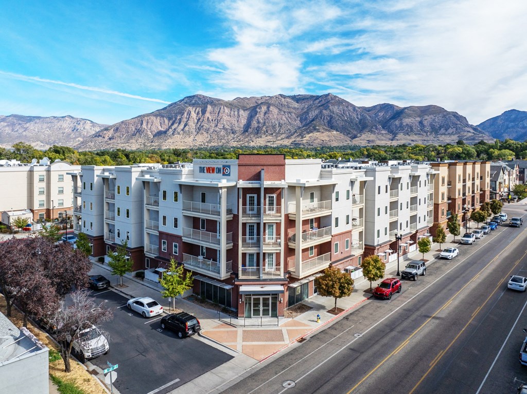 an aerial view of an apartment building with mountains in the backgroundat The View on 20th, Ogden, Utah