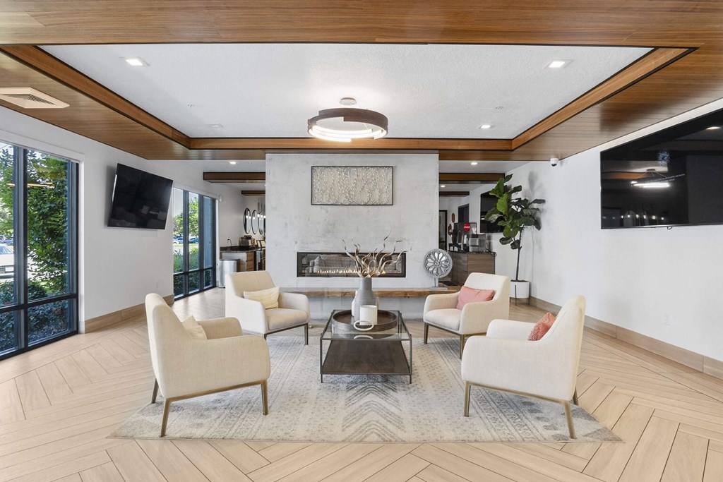 a living room filled with furniture and a fire place at The Flats at Riverwoods, Utah
