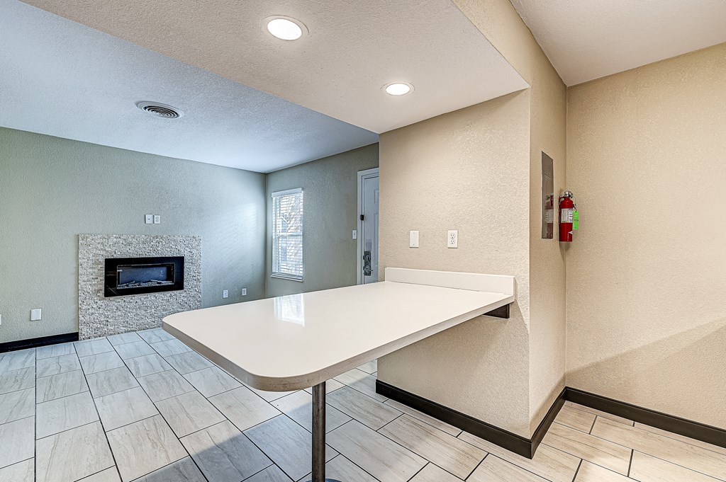 af dining and fireplace