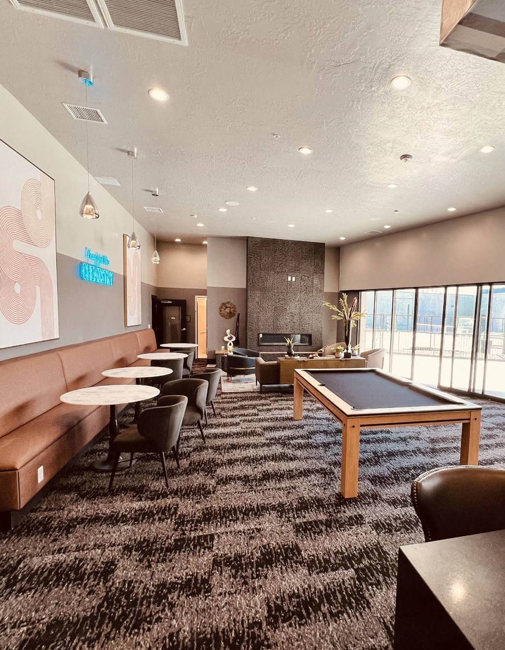 the ceiling of a bar with many bars on it