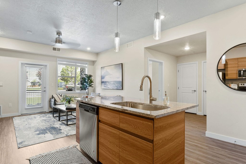 the enclave at homecoming terra vista kitchen and living room at The Flats at Riverwoods, Utah