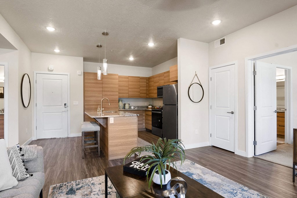 the enclave at homecoming terra vista living room and kitchen at The Flats at Riverwoods, Utah, 84604