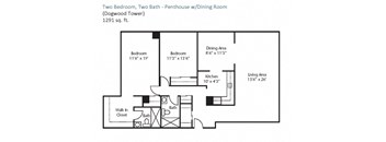 Two Bedroom, Two Bath - Penthouse w/Dining Room