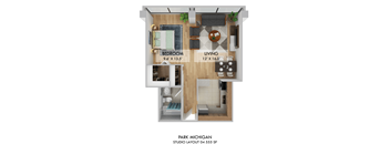 Studio 1 bath floorplan at Park Michigan Apartments, Chicago, Illinois