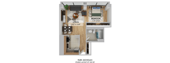Studio 1 bathroom B at Park Michigan Apartments, Illinois, 60605