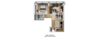 Studio 1 bathroom C at Park Michigan Apartments, Chicago, IL, 60605
