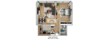 1 bedroom 1 bathroom B at Park Michigan Apartments, Chicago