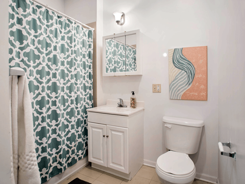 a bathroom with a shower and a toilet and a sink