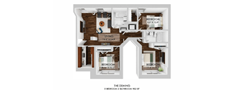 A 3 bedroom, 2 bathroom home with a living area of 16.4 x 14.9.