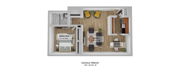 Oakdale Terrace One Bedroom Floor Plan