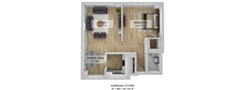 Sheridan Tower Jr. One Bedroom Floor Plan