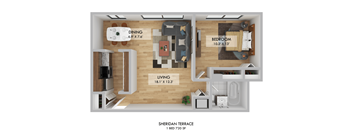Sheridan Terrace One Bedroom Floor Plan