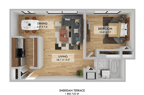 Sheridan Terrace One Bedroom Floor Plan