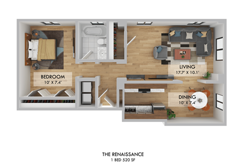 The Renaissance One Bedroom Floor Plan