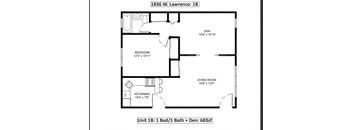 a floor plan of a studio apartment with a bedroom and a living room