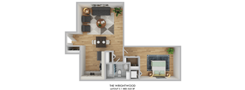 The Wrightwood Layout C One Bedroom Floor Plan