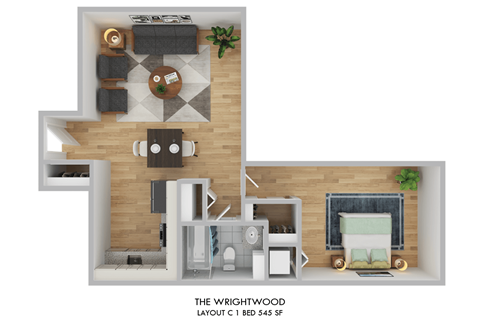 The Wrightwood Layout C One Bedroom Floor Plan