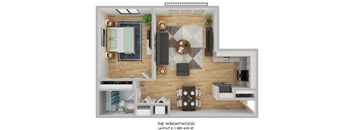 The Wrightwood Layout D One Bedroom Floor Plan