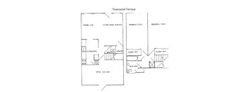 A drawing of a floor plan for a house with labeled rooms such as dining and living room.