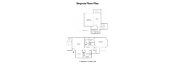 A black and white drawing of a Sequoia Floor Plan.