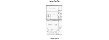 A black and white image of a floor plan for a Spruce floor plan.