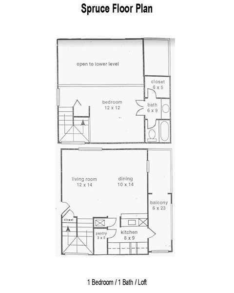 A black and white image of a floor plan for a Spruce floor plan.