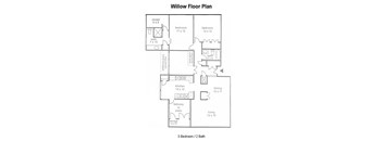A floor plan of a Willow floor plan with 3 bedrooms and 2 bathrooms.