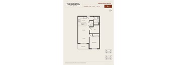 A floor plan for a 1 bedroom, den, 1 bath apartment at The Bristol.