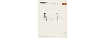 A floor plan for a 1B-G apartment in The Bristol.