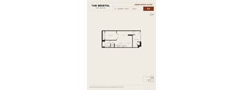 A floor plan of an apartment in The Bristol showing a living room, dining room, kitchen, and bathroom.