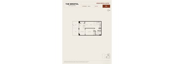 A floor plan for a 1 bedroom, 1 bath apartment at The Bristol.