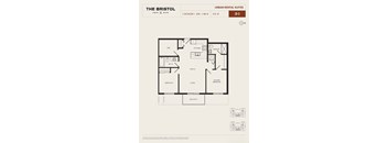 A floor plan for a 2 bedroom, 2 bath apartment at The Bristol.