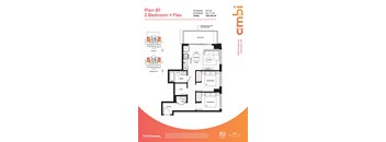 A floor plan for a 2 Bedroom + Flex apartment.