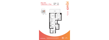 A floor plan for a 1 Bedroom + Flex interior.