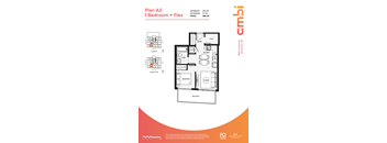 A floor plan for a 1 Bedroom + Flex Plan A2.