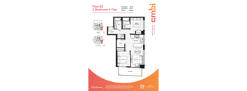 A floor plan for a 2 Bedroom + Flex apartment in the 5700 Cambie St, Vancouver BC area.