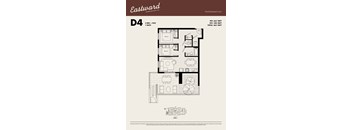 A floor plan for an Eastward property showing a 2 bedroom, 1 bathroom apartment with a living room and a kitchen.